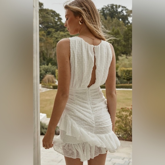 Selfie Leslie CHERISH THE MOMENT RUCHED RUFFLE HAIL SPOT DRESS WHITE - Picture 2 of 5